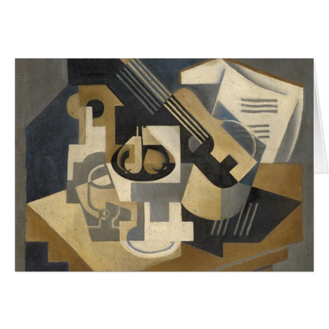 Gitarr och fruktskål på ett bord, 1918 hälsningskort (Framsidan Horizontal)