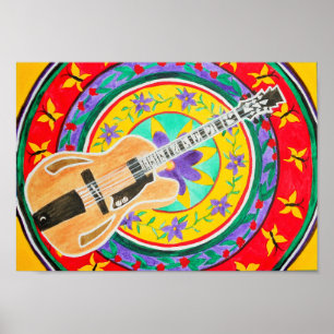 Gitarr- och Mandalavattenfärg Poster