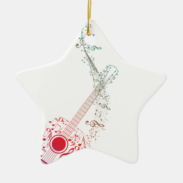 Gitarr och musik noter 6 julgransprydnad keramik (Framsidan)