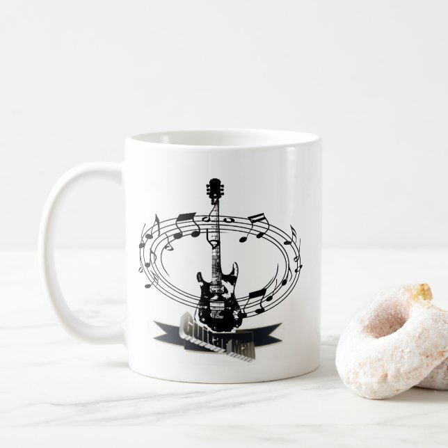 Gitarr och notblad kaffemugg (Med munk)