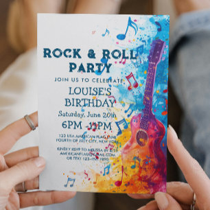 Gitarr och noter Rock And Roll-fest inbjudan
