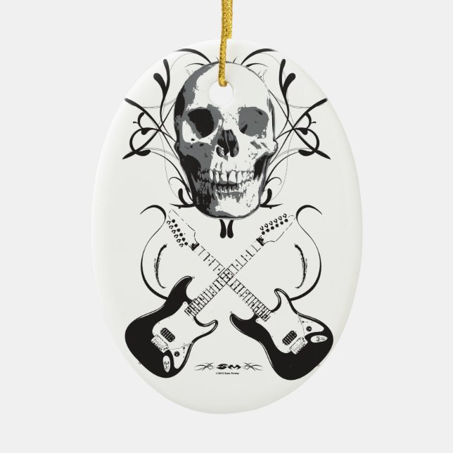 Gitarr- och skalledesign julgransprydnad keramik (Framsidan)