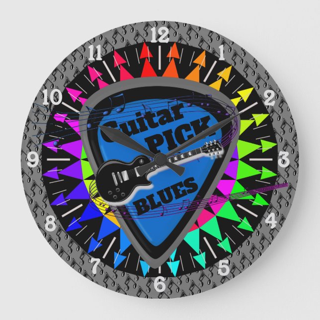 gitarr Plektrum Blues Music Wall Clock Stor Klocka (Framsida)