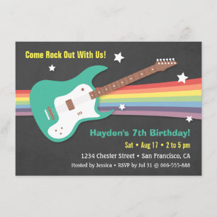 Gitarr Rainbow Rockstjärna Födelsedagsinbjudningar Inbjudningar
