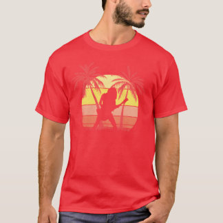 Gitarr Rock Tjej Sommar Solnedgång 80-talet Palm r T Shirt