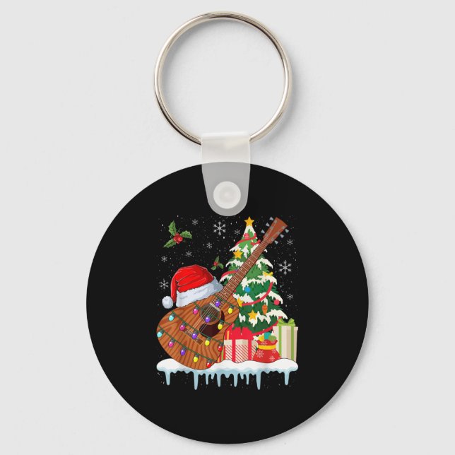 Gitarr Santa Hatt Jul Musiker Gitarrer  Nyckelring (Framsida)