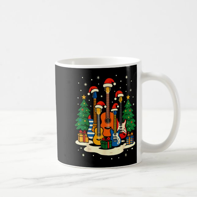Gitarr Santa Hatt Julgran Ljussättning Rolig Musik Kaffemugg (Höger)