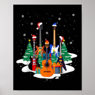 Gitarr Santa Hatt Julgran Rolig Musik Kärlek Poster