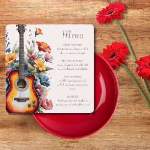 Gitarr Vildblomma Et-tecken Musikalisk Bröllop Meny
