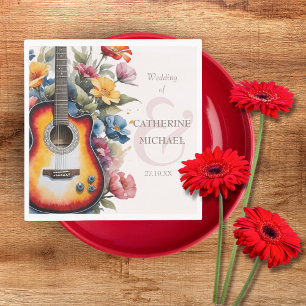 Gitarr Vildblomma Et-tecken Musikalisk Bröllop Pappersservett