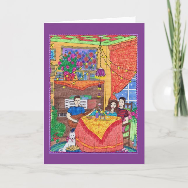 Gitarr vin, piano, gitarrhälsningkort kort (Framsida)