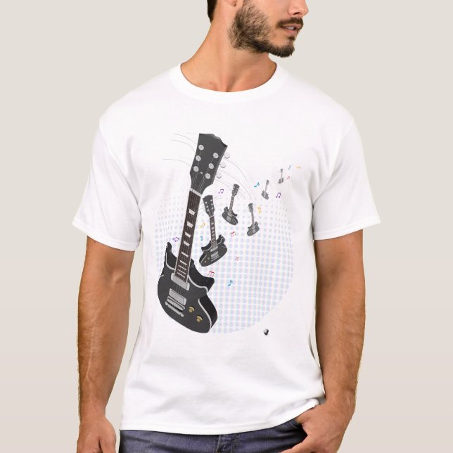 Gitarre mit Musiknoten und Punktemuster t-shirt (Framsida)