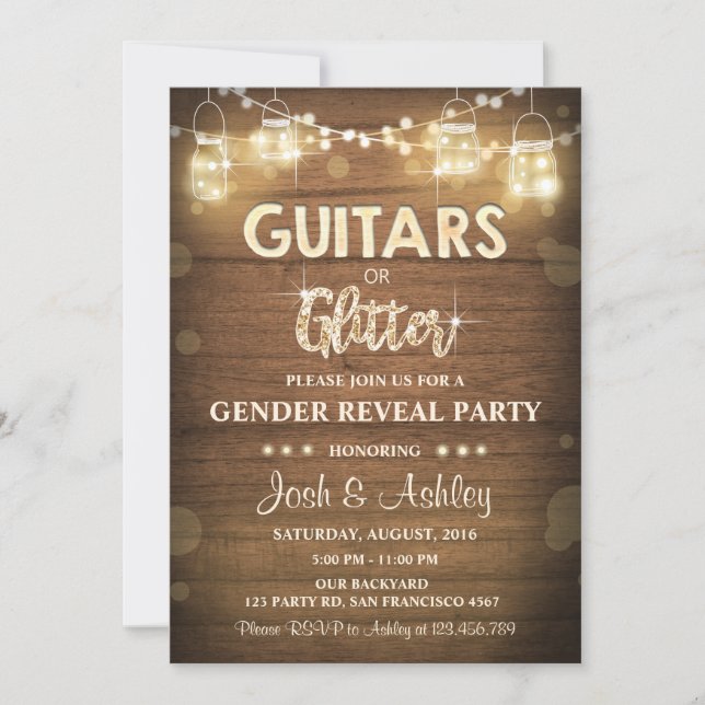 Gitarrer eller glittergender avslöjer den lantliga inbjudningar (Framsida)