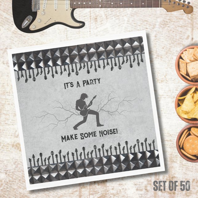 Gitarrist Silver Edgy Rock and Roll Partytorkdukar Pappersservett (Get ready to shred with these awesome Rockstar party napkins)