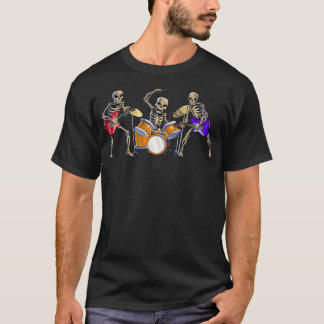 Gitarrist Skelett Basgitarr Trummis Musik T Shirt