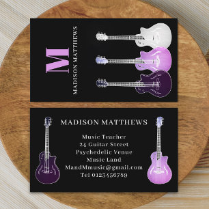 Gitarrlärare Professionell Musiker Rosa Svart Visitkort