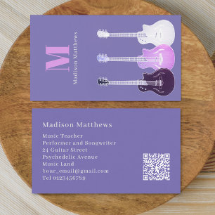 Gitarrmusiklärarens QR-kod lila rosa Visitkort