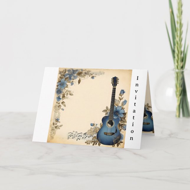 Gitarrmusiknoter blommor inbjudan (Framsida)