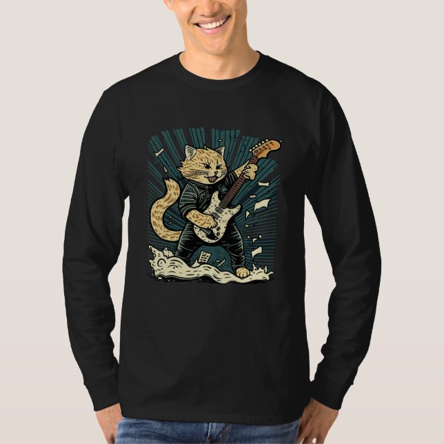 Gitarrspelande katt Gitarrist Liten katt Söt katt T Shirt (Framsida)