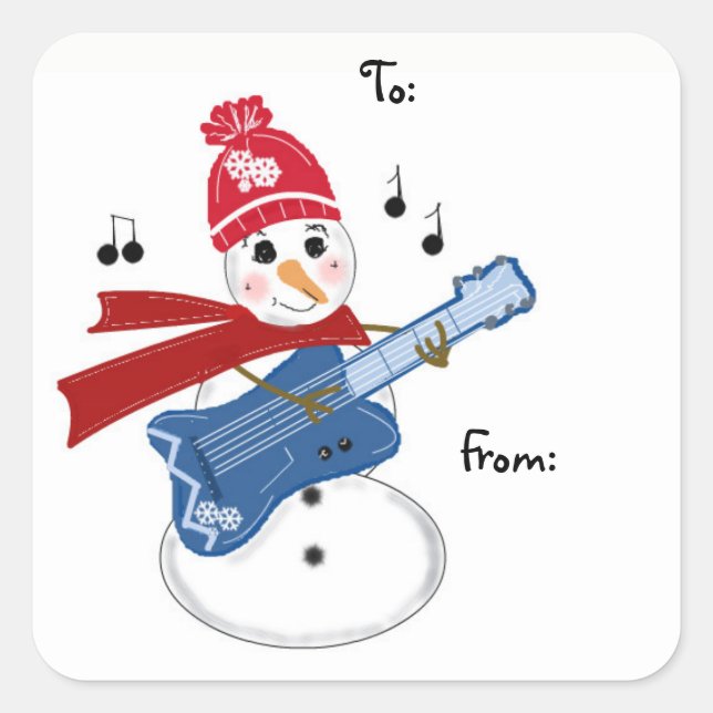 Gitarrspelande Snöman Fyrkantigt Klistermärke (Framsida)