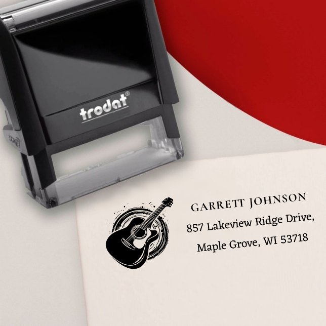 [Gitarrstämpel] Anpassad akustisk gitarradress Självfärgande Stämpel ([Guitar Stamp] Custom Acoustic Guitar Address Self-inking Stamp)