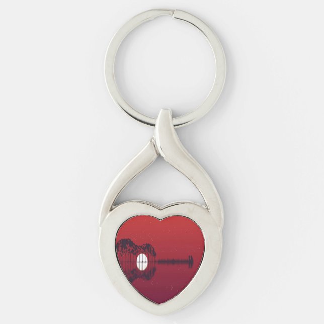 Gitarrvik  twisted heart silverfärgad nyckelring (Framsidan)