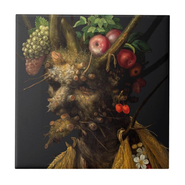 Giuseppe Arcimboldo - fyra säsong i ett huvud Kakelplatta (Framsidan)