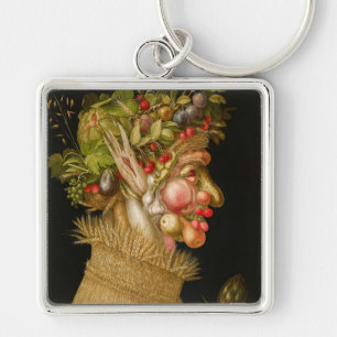 Giuseppe Arcimboldo - Sommaren Fyrkantig Silverfärgad Nyckelring