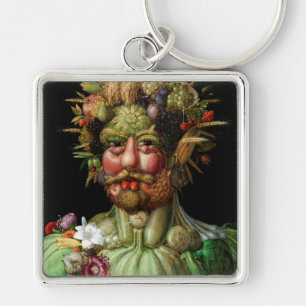 Giuseppe Arcimboldo - Vertumnus Fyrkantig Silverfärgad Nyckelring