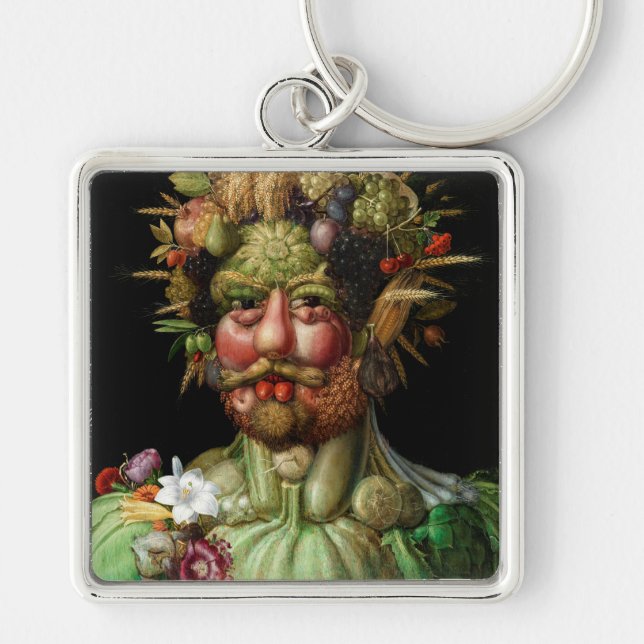 Giuseppe Arcimboldo - Vertumnus Fyrkantig Silverfärgad Nyckelring (Framsidan)