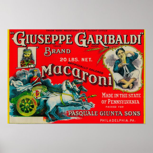 Giuseppe Garibaldi Macaroni-etikett Poster (Framsidan)