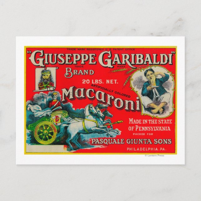 Giuseppe Garibaldi Macaroni-etikett Vykort (Framsida)