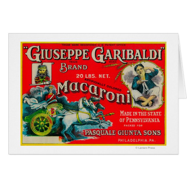 Giuseppe Garibaldi Macaroni Label Hälsningskort (Framsidan Horizontal)