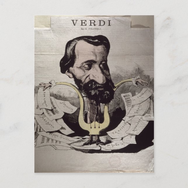 Giuseppe Verdi , karikatyr, 1860's Vykort (Framsida)