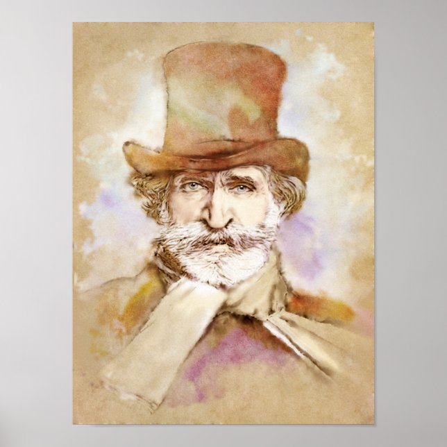 Giuseppe Verdi Porträtt im Aquarell Stil Poster (Framsidan)