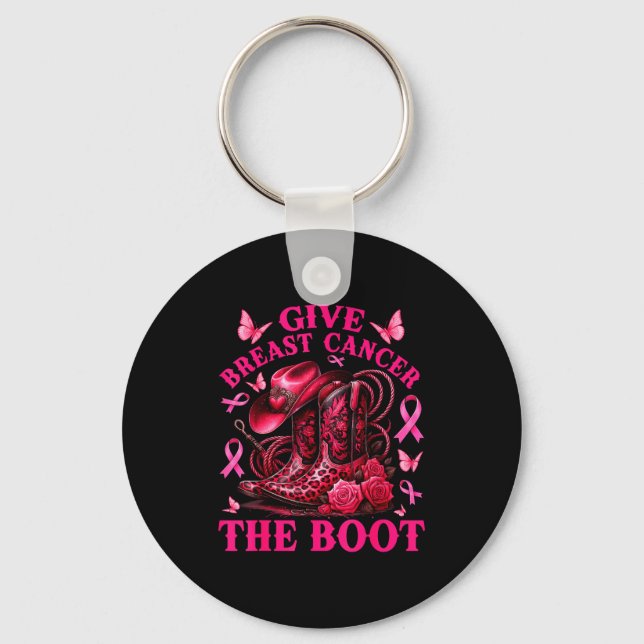 Give Breast Cancer The Boot Cowgirl Cancer Awarene Nyckelring (Framsida)