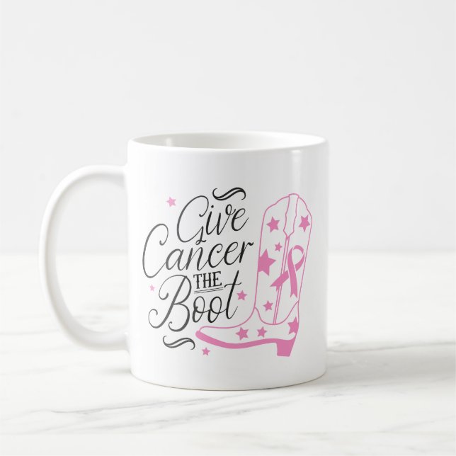Give Breast Cancer The Boot Pink Ribbon Awareness Kaffemugg (Vänster)