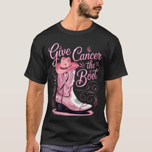 Give Breast Cancerhe Boot Pink Ribbon Western Cowb T Shirt (Framsida)