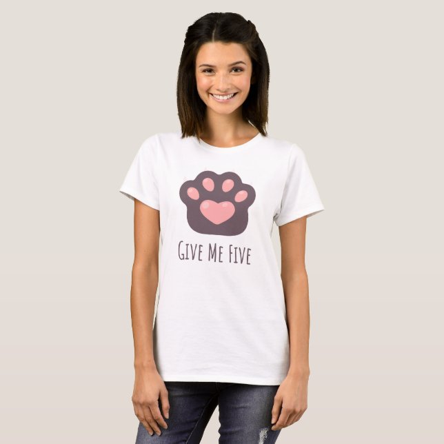 Give me Five Pawt-shirt for cat lover, kitty owner T Shirt (Hel framsida)