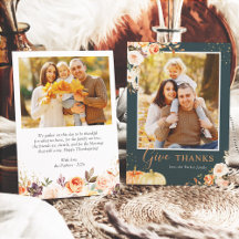 Give Thanks Autumn Gold Floral Thanksgiving Photo