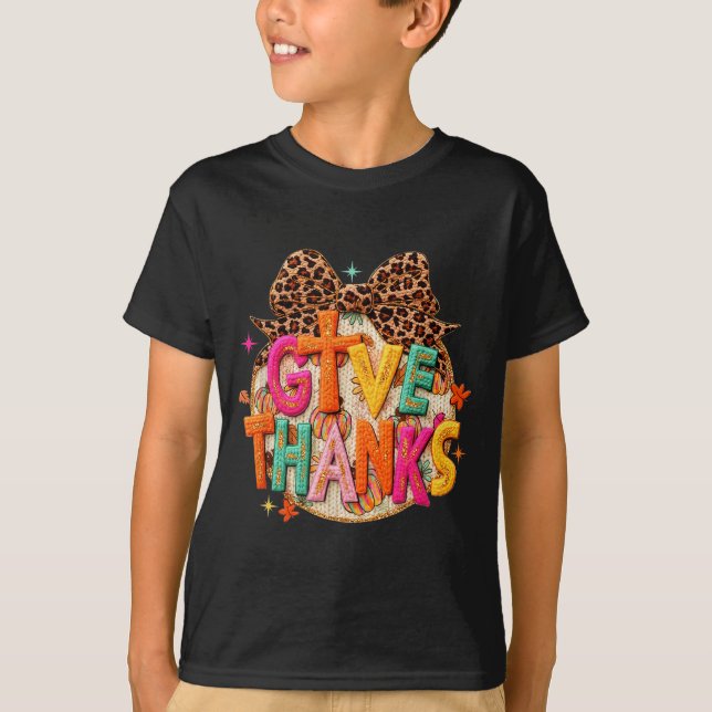 Give Thanks, Fall Leopard Coquette Bow, Preppy Tha T Shirt (Framsida)