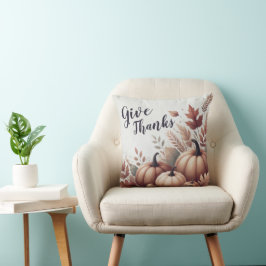 Give Thanks Pumpkin Throw Pillow - Customizable Kudde