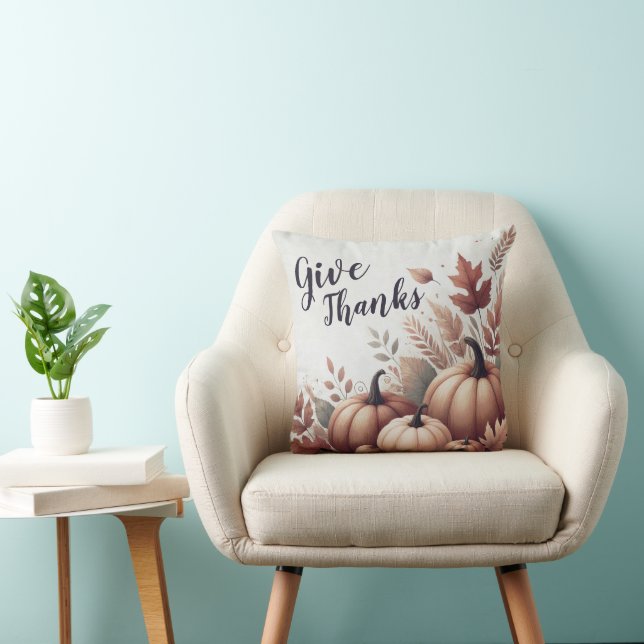Give Thanks Pumpkin Throw Pillow - Customizable Kudde (Stol)