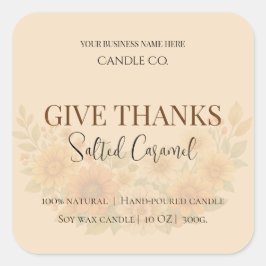 Give Thanks Salted Caramel Candle Label Fyrkantigt Klistermärke