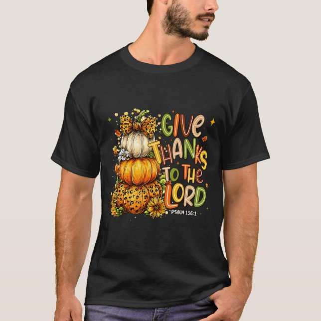 Give Thanks To The Lord Fall Christian Cross Coque T Shirt (Framsida)