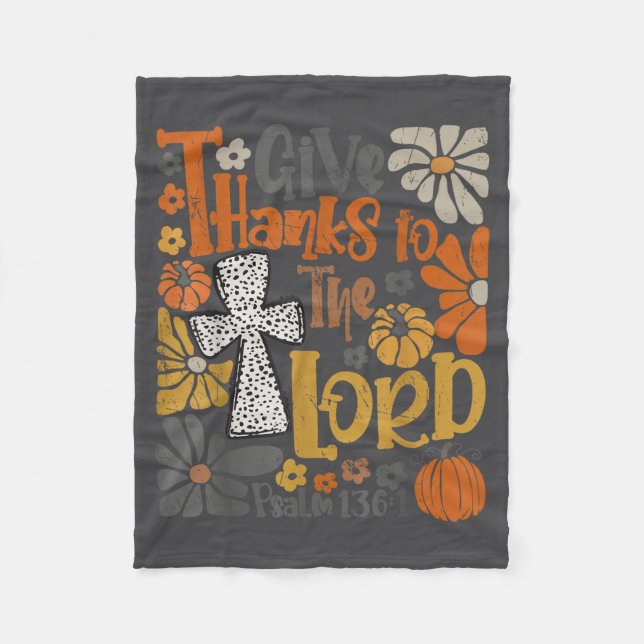 Give Thanks To The Lord Floral Boho Retro Thanksgi Fleecefilt (Framsidan)