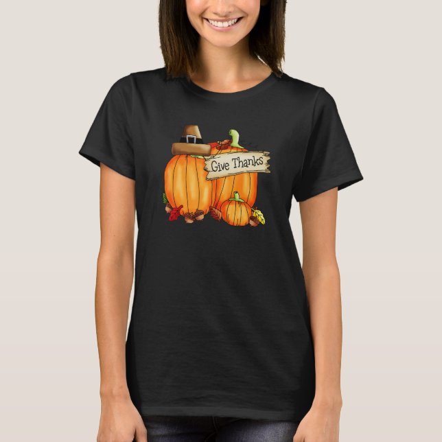 Give Thanks To The Lord Pumpkins T Shirt (Framsida)