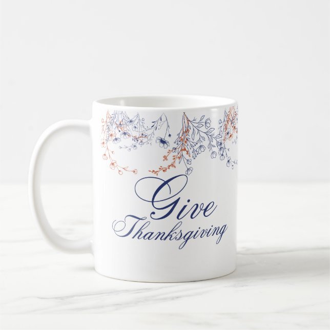 Give Thanksgiving Floral Calligraphy Art Kaffemugg (Vänster)