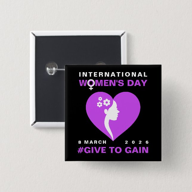 Give To Gain International Women's Day 2026 Knapp (Framsida & baksida)
