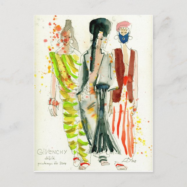 Givenchy Mode Show Paris - mode illustration Vykort (Framsida)